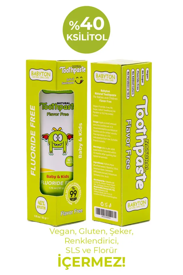 BABYTON Aromasız Doğal Diş Macunu Florürsüz 50 gr