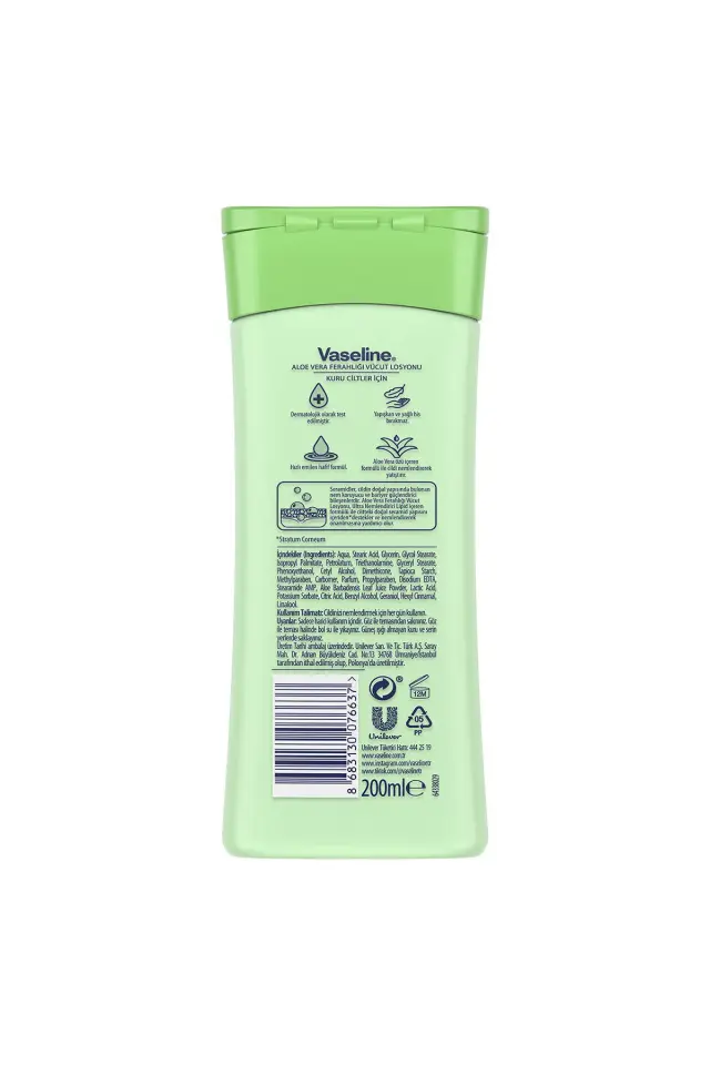 VASELİNE Vücut Losyonu Aloe Vera Ferahlığı Kuru Ciltler Için 200 ml