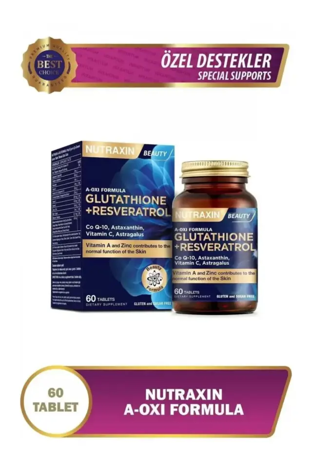 NUTRAXIN A-Oxi Formula Glutathione Resveratrol 60 Tablet Astaksantin Q-10 Çinko Bakır Selenyum