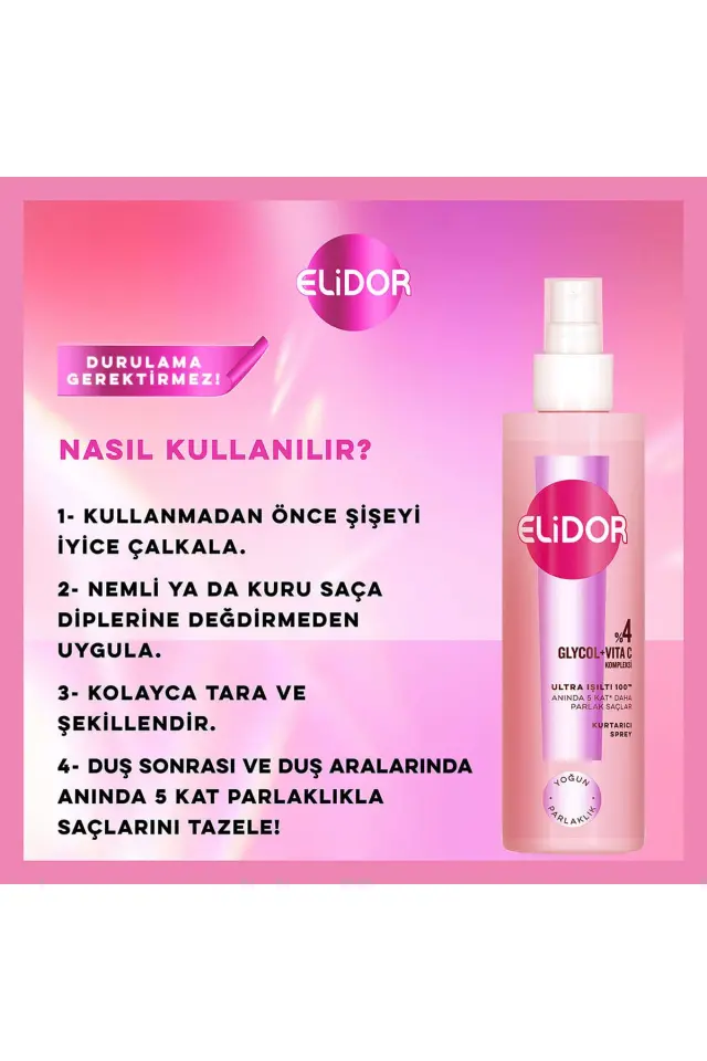 ELİDOR Saç Kurtarıcı Sprey Ultra Işıltı Yoğun Parlaklık 200 ml