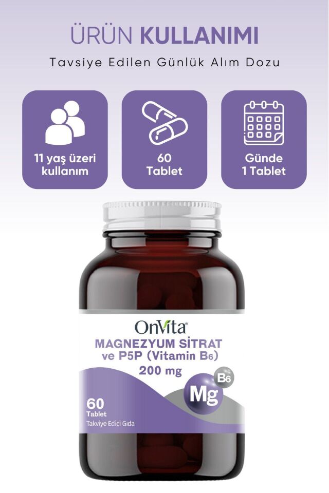 ONVITA  MAGNEZYUM SİTRAT VE P5P VİTAMİN B6 200 MG