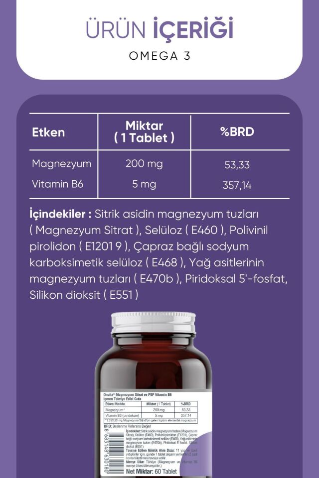 ONVITA  MAGNEZYUM SİTRAT VE P5P VİTAMİN B6 200 MG