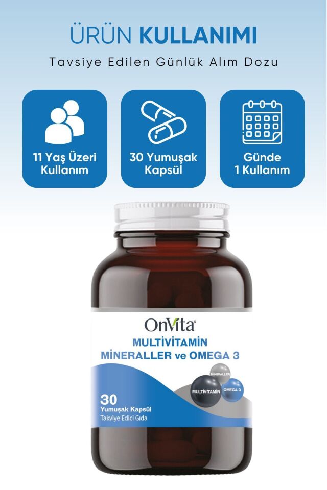 ONVITA  OMEGA 3 VE MULTİVİTAMİN MİNERALLER, 30 YUMUŞAK KAPSÜL