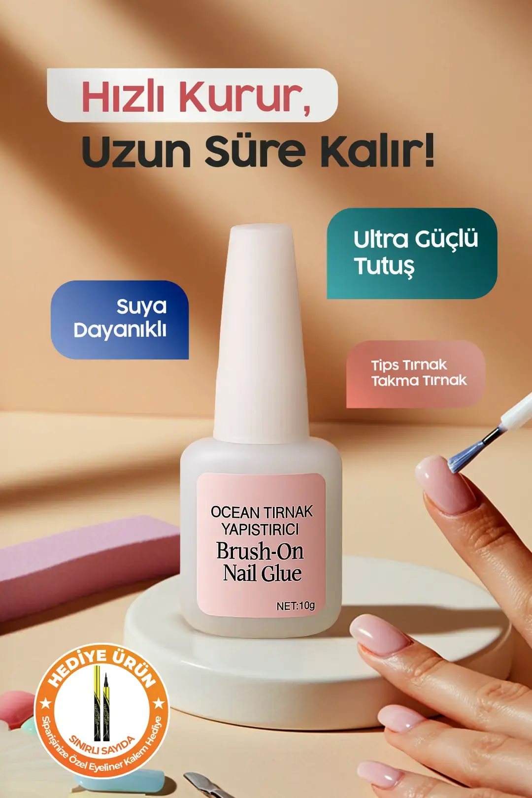 OCEAN  Fırçalı Takma Tırnak Yapıştırıcı – Kolay Uygulama, Uzun Süre Kalıcılık!