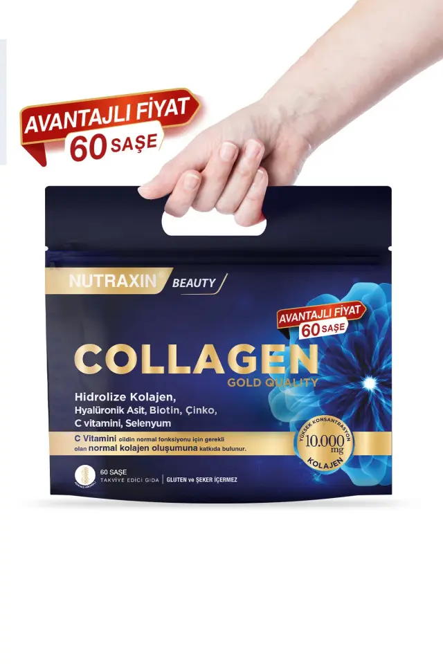 NUTRAXIN Collagen 60 Saşe 10.000 Mg Tip 1 Tip 3 Ananas Aromalı Avantajlı Çanta Set 60 Günlük Kullanım