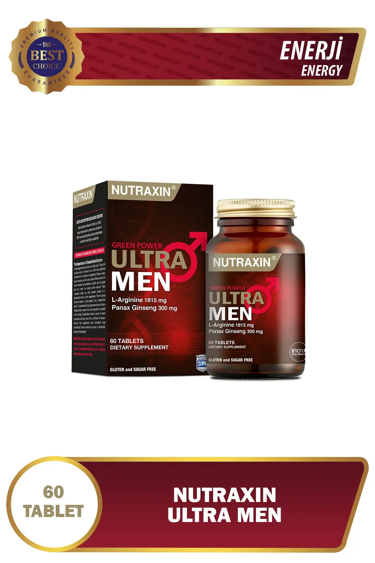 NUTRAXIN Ultra Men 60 Tablet - L-Arjinin, Ginseng, Zencefil, Demir dikeni, Tarçın